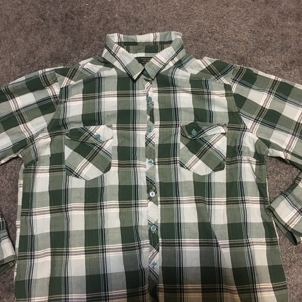 Faded Glory Green Plaid Mens XXL (20) Button Down Casual Shirt